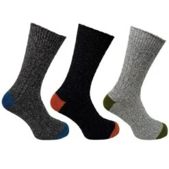 Bramble Mens Wool Blend Socks 3 Pack 6-11 UK Grey Mix