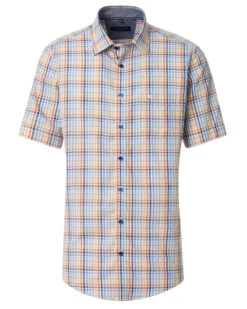 Casa Moda Casual Fit Short Sleeve Check Shirt Blue/Orange