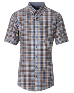 Casa Moda Comfort Fit Short Sleeve Check Shirt Blue/Green/Orange