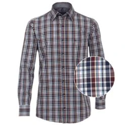 Casa Moda Long Sleeve Check Shirt Blue/ Burgundy/Multi