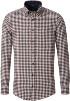 Casa Moda Mens Brushed Cotton Gingham Shirt Brown