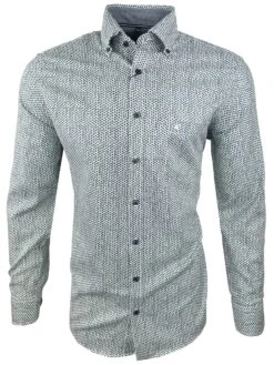 Casa Moda Mens Comfort Fit Shirt Green Milieu Circle Print