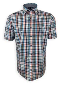 Casa Moda Men's Short Sleeve Check Shirt Casual Fit Desert Sage