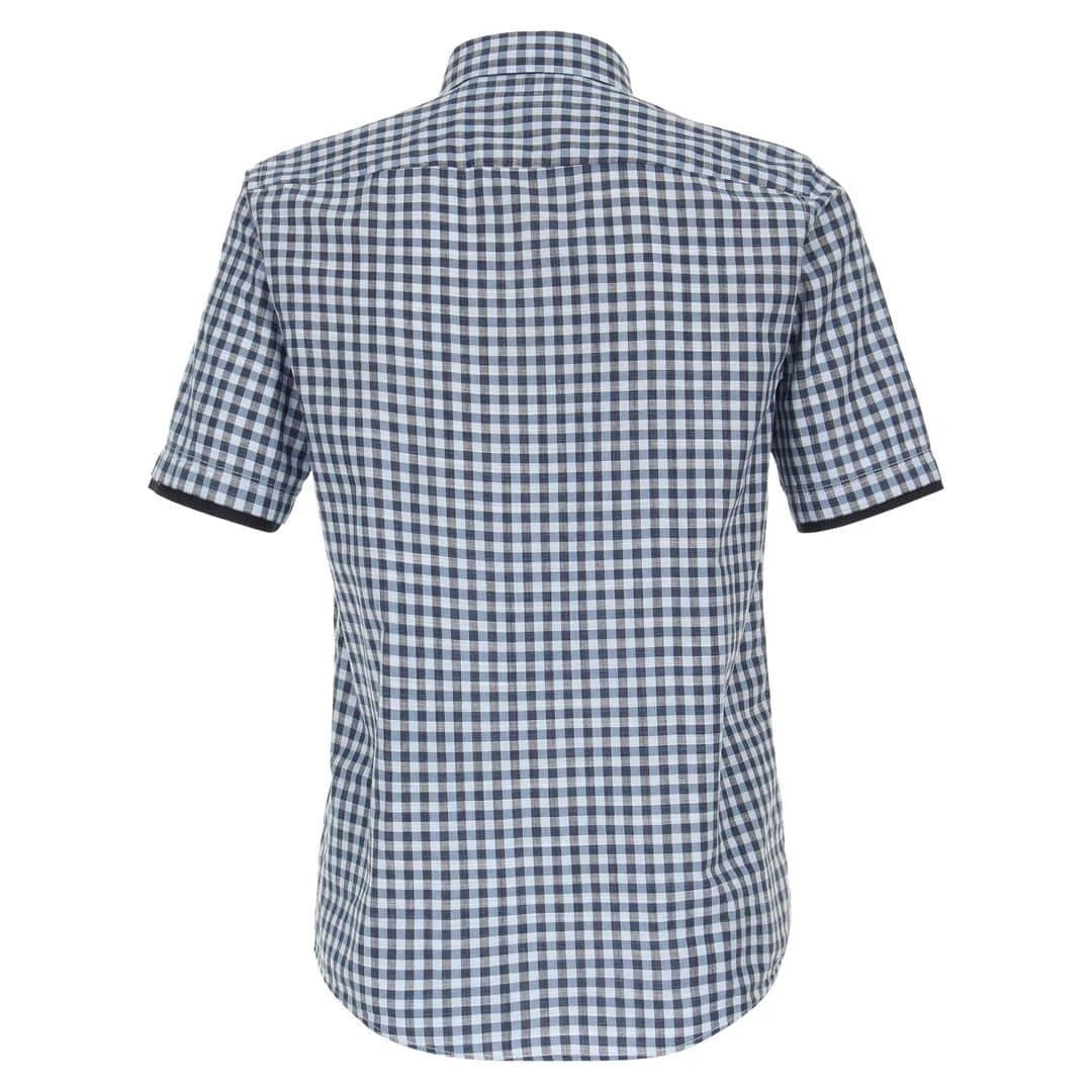 Casa Moda Men's Short Sleeve Gingham Shirt Casual Fit Blue 4 Casa Moda Men's Short Sleeve Gingham Shirt Casual Fit Blue - Image 2