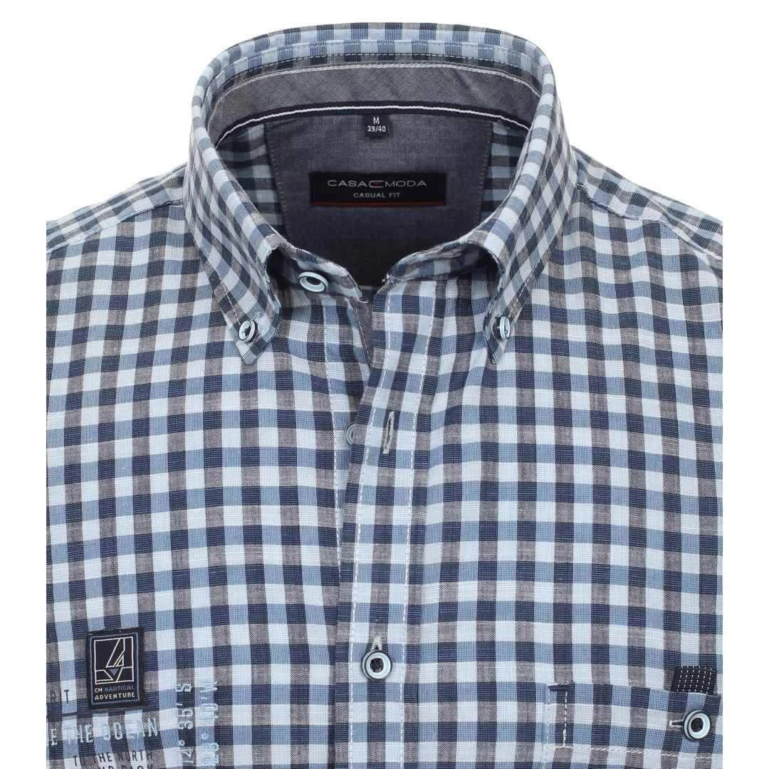 Casa Moda Men's Short Sleeve Gingham Shirt Casual Fit Blue 5 Casa Moda Men's Short Sleeve Gingham Shirt Casual Fit Blue - Image 3