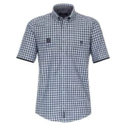 Casa Moda Men's Short Sleeve Gingham Shirt Casual Fit Blue
