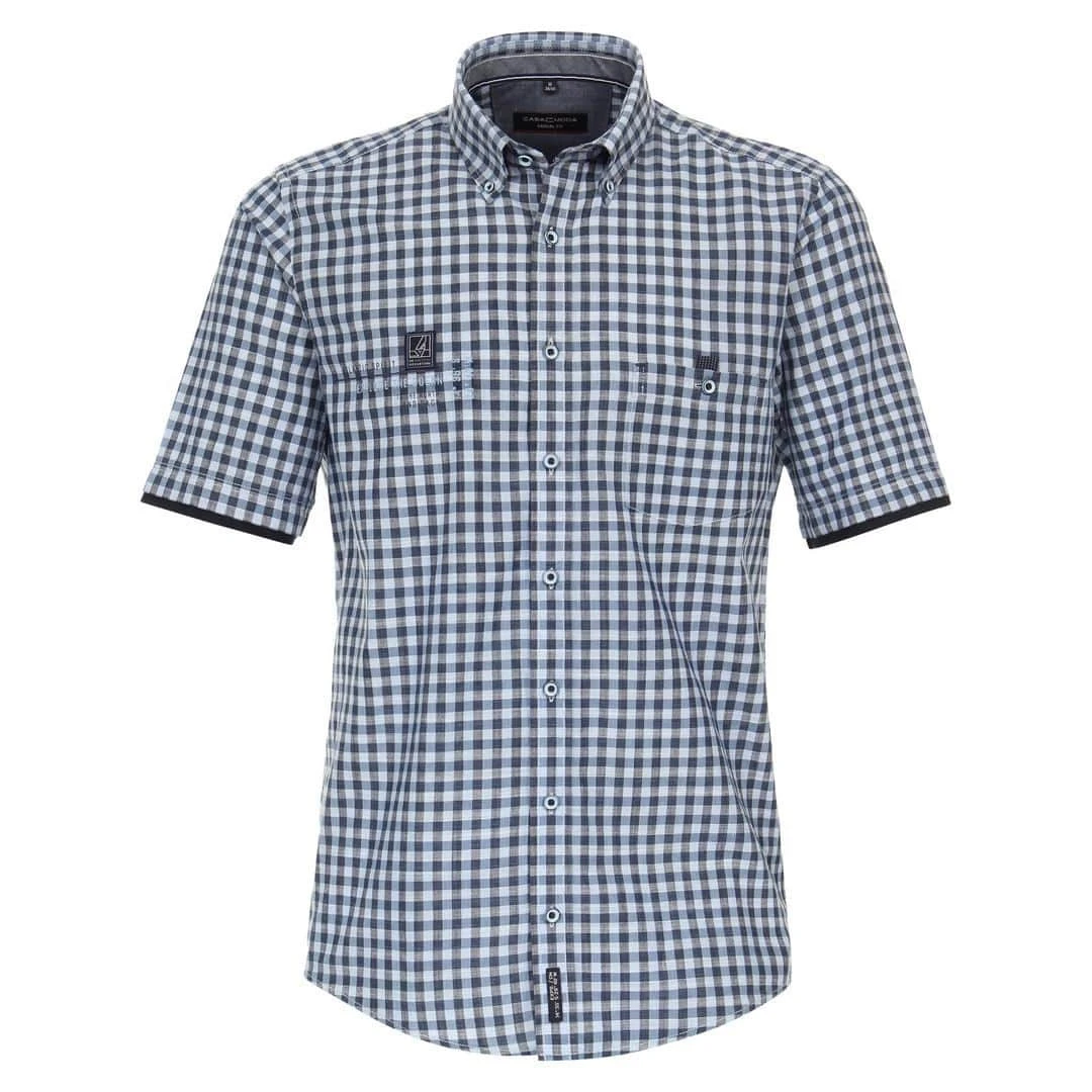 Casa Moda Men's Short Sleeve Gingham Shirt Casual Fit Blue 3 Casa Moda Men's Short Sleeve Gingham Shirt Casual Fit Blue