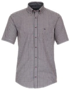 Casa Moda Men's Short Sleeve Gingham Shirt Comfort Fit Tangerine Tango