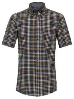 Casa Moda Men's Short Sleeve Shirt Comfort Fit Blue Beige