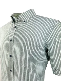 Casa Moda Short Sleeve Casual Fit Linen Shirt Green Stripe -Casa Moda Store casa moda short sleeve casual fit linen shirt green stripe northern ireland belfast 632