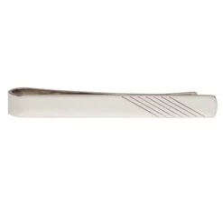 Dalaco Diagonal Lines On End Rhodium Plate Tie Slide