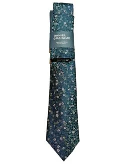 Daniel Grahame Mens Tie & Pocket Square Set TP2365-37 Green/Navy