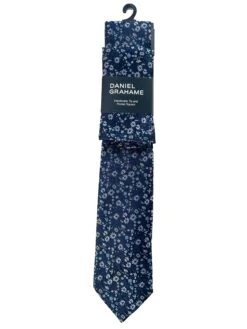 Daniel Grahame Tie & Pocket Square Set Navy/Silver Floral -Casa Moda Store daniel grahame tie pocket square set navy silver floral northern ireland belfast lisburn 808
