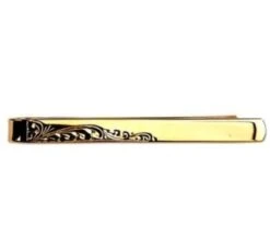 David Aster Half Engraved Leaf Design Gold Plated Tie Slide