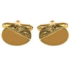 David Aster Oval Third Engraved Cufflinks Gold Plated