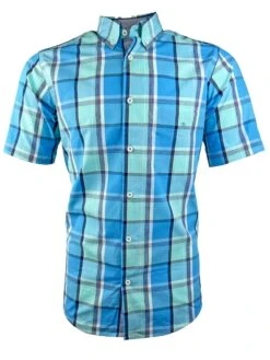 DG's Drifter Mens Short Sleeve Check Shirt Ivano 14724SS-26 Turquoise