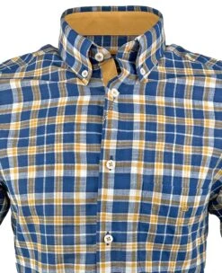 DG's Drifter Mens Short Sleeve Shirt Ivano Dark Blue/Yellow -Casa Moda Store dgs drifter mens short sleeve shirt ivano dark blue yellow northern ireland belfast 100