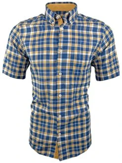 DG's Drifter Mens Short Sleeve Shirt Ivano Dark Blue/Yellow