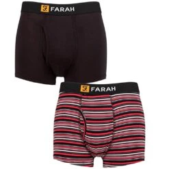 Farah 2 Pack Bamboo Boxer Trunks Black Red Stripe