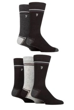 Farah Mens 5 Pack Bamboo Socks Dark Black/Charcoal