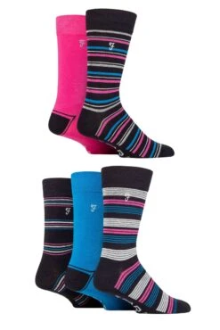 Farah Mens 5 Pack Bamboo Socks Dark Navy/Cerise