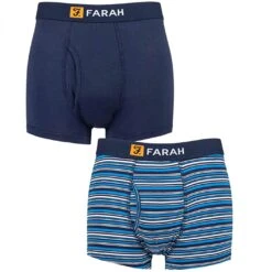 Farah Men's Bamboo Boxer Trunks 2 Pack Navy Blue Stripe