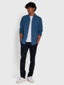 Farah Men's Brewer Long Sleeve Denim Shirt Mid Indigo Blue -Casa Moda Store farah mens brewer long sleeve denim shirt mid indigo blue northern ireland belfast 933