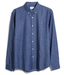 Farah Men's Brewer Long Sleeve Denim Shirt Mid Indigo Blue -Casa Moda Store farah mens brewer long sleeve denim shirt mid indigo blue northern ireland belfast 992