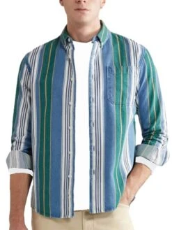 Farah Mens Burghino LS Tribe Shirt F4WFD064 Dark Ocean Green