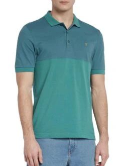 Farah Men's Slater Colour Block Polo Shirt Ocean