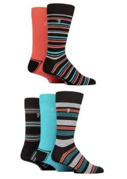 Farah Men's Socks Patterned Bamboo 5 Pack Black/Coral