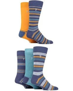Farah Men's Socks Patterned Bamboo 5 Pack Navy