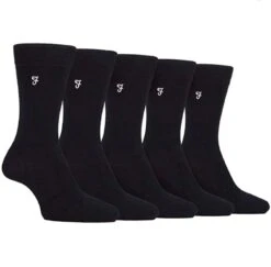 Farah Men's Socks Plain Bamboo 5 Pack Black