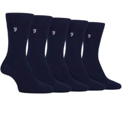 Farah Men's Socks Plain Bamboo 5 Pack Navy