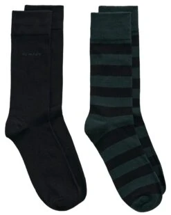 GANT Mens 2-Pack Barstripe & Solid Socks Deep Forest