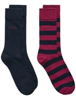 GANT Mens 2-Pack Barstripe & Solid Socks Rich Wine