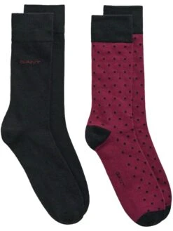 GANT Mens 2-Pack Solid And Dot Socks Rich Wine
