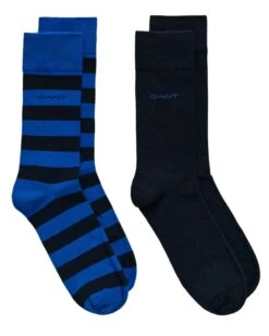 GANT Mens Barstripe & Solid Socks 2 Pack Lapis Blue