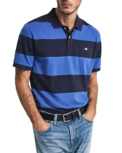 GANT Mens Block Stripe Polo Rich Blue