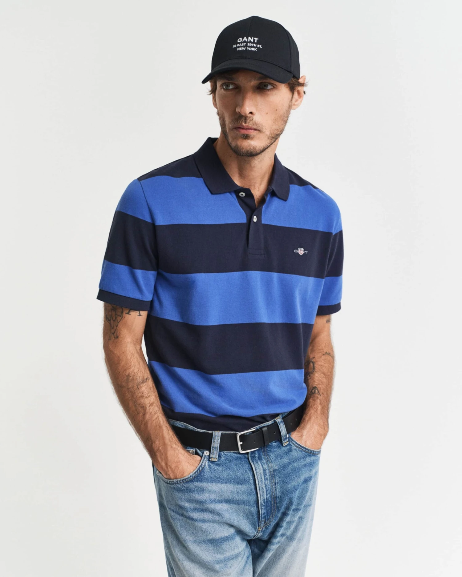 GANT Mens Block Stripe Polo Rich Blue 4 GANT Mens Block Stripe Polo Rich Blue - Image 2