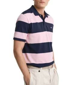 GANT Mens Block Stripe Polo Shirt California Pink
