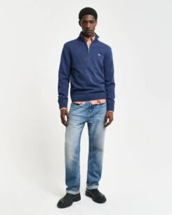 GANT Men's Casual Cotton Half Zip Sweater Dark Jeans Blue Melange -Casa Moda Store gant mens casual cotton half zip sweater dark jeans blue melange northern ireland 506