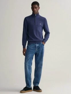 GANT Men's Casual Cotton Half Zip Sweater Dark Jeans Blue Melange -Casa Moda Store gant mens casual cotton half zip sweater dark jeans blue melange northern ireland 572