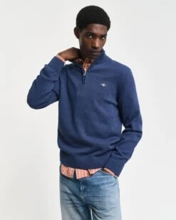 GANT Men's Casual Cotton Half Zip Sweater Dark Jeans Blue Melange -Casa Moda Store gant mens casual cotton half zip sweater dark jeans blue melange northern ireland 888