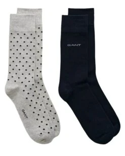 GANT Mens Dot & Solid Socks 2 Pack Light Grey Melange