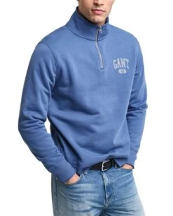 GANT Mens Graphic Half Zip Sweatshirt Salty Sea Blue