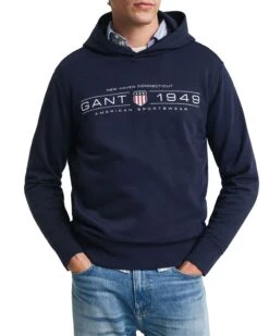 GANT Mens Graphic Hoodie Evening Blue