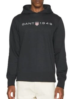 GANT Mens Printed Graphic Hoodie Black