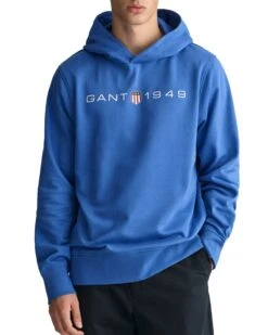 GANT Mens Printed Graphic Hoodie Rich Blue