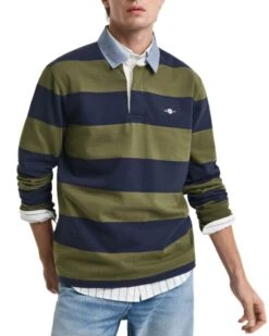 GANT Mens Regular Chambray Stripe Heavy Rugger Moss Green